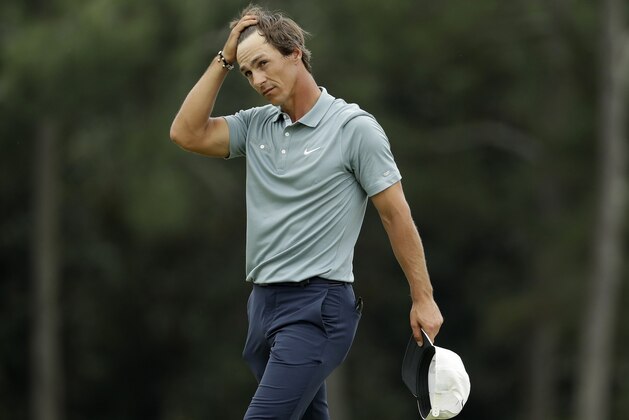 Thorbjorn Olesen, of Denmark, reacts on the 18th hole during the final round for the Masters golf tournament, Sunday, April 14, 2019, in Augusta, Ga. (AP Photo/Chris Carlson)