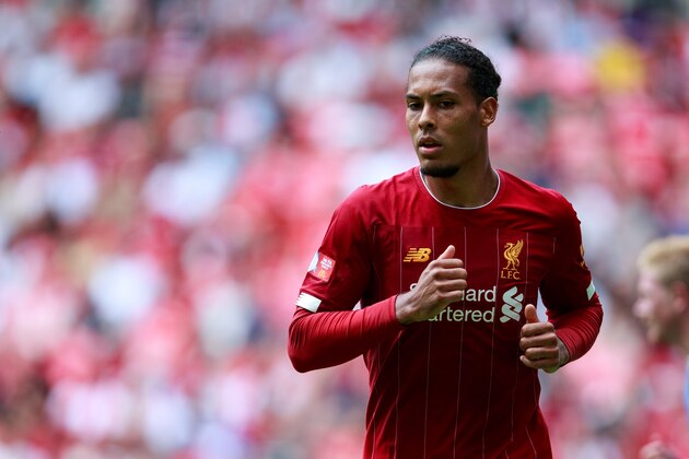 LONDON, ENGLAND - AUGUST 04: Virgil van Dijk of Liverpool during the FA Community Shield fixture between Liverpool and Manchester City  at Wembley Stadium on August 4, 2019 in London, England. (Photo by Robbie Jay Barratt - AMA/Getty Images)