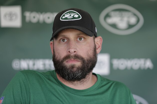 New York Jets head coach Adam Gase speaks to reporters after a practice at the NFL football team's training camp in Florham Park, N.J., Friday, July 26, 2019. (AP Photo/Seth Wenig)