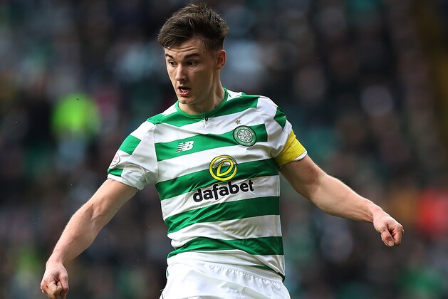 GLASGOW, SCOTLAND - FEBRUARY 24: Kieran Tierney of Celtic controls the ball during the Ladbrokes Premiership match between Celtic and Motherwell at Celtic Park on February 24, 2019 in Glasgow, United Kingdom. (Photo by Ian MacNicol/Getty Images)