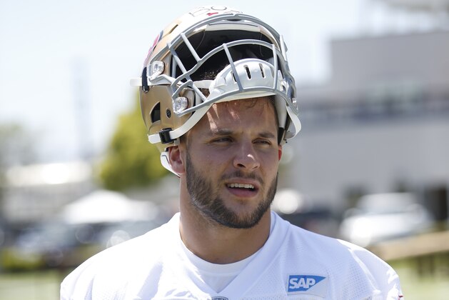 SANTA CLARA, CA - OCTOBER 21: Nick Bosa #97 of the San Francisco 49ers stands on the field during the 49ers Rookie Camp at the SAP Performance Facility on May 3, 2019 in Santa Clara, California. (Photo by Michael Zagaris/San Francisco 49ers/Getty Images)