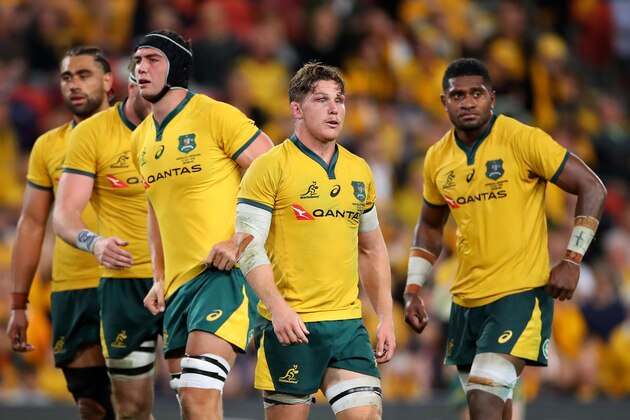 BRISBANE, AUSTRALIA - JULY 27: Michael Hooper of the Wallabies looks on during the 2019 Rugby Championship Test Match between Australia and Argentina at Suncorp Stadium on July 27, 2019 in Brisbane, Australia. (Photo by Cameron Spencer/Getty Images)