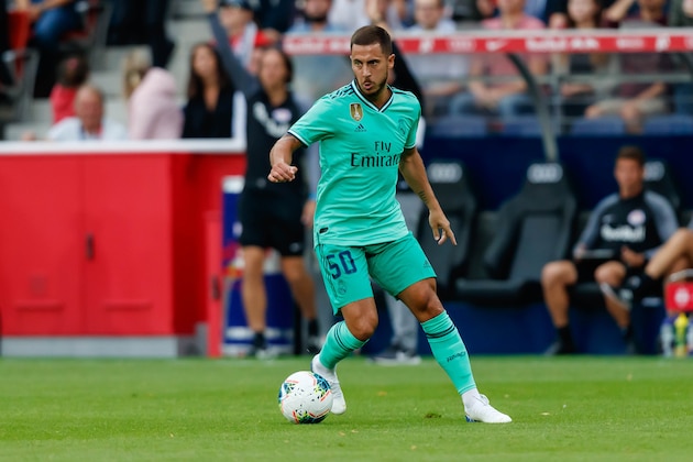 SALZBURG, AUSTRIA - AUGUST 07: Eden Hazard of Real Madrid controls the ball during the pre-season friendly match between RB Salzburg and Real Madrid at Red Bull Arena on August 07, 2019 in Salzburg, Austria. (Photo by TF-Images/TF-Images via Getty Images)