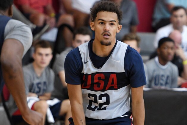 LAS VEGAS, NEVADA - AUGUST 06:  Trae Young #22 of the 2019 USA Men's Select Team brings the ball up the court during a practice session at the 2019 USA Basketball Men's National Team World Cup minicamp at the Mendenhall Center at UNLV on August 6, 2019 in Las Vegas, Nevada.  (Photo by Ethan Miller/Getty Images)