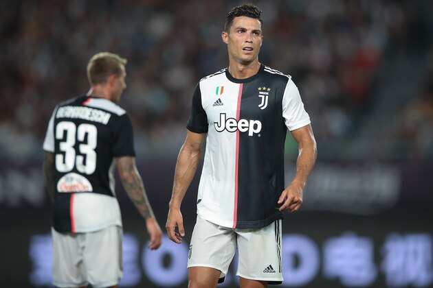 NANJING, CHINA - JULY 24:  Cristiano Ronaldo of Juventus looks on during the International Champions Cup match between Juventus and FC Internazionale at the Nanjing Olympic Center Stadium on July 24, 2019 in Nanjing, China.  (Photo by Lintao Zhang/International Champions Cup/Getty Images)
