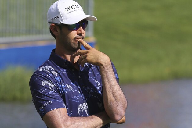 Troy Merritt waits to putt on 18th Green during the final round in the Barracuda Championship golf tournament at Montreux Golf & Country Club in Reno, Nev., Sunday, July 28, 2019. (AP Photo/Lance Iversen)