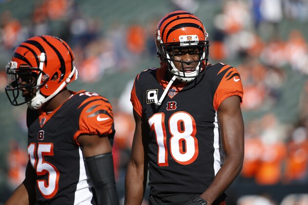 Cincinnati Bengals wide receiver A.J. Green practices before an NFL football game against the Denver Broncos, Sunday, Dec. 2, 2018, in Cincinnati. (AP Photo/Frank Victores)