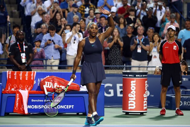 TORONTO, ON - AUGUST 08:  Serena Williams of the United States waves to the crowd after defeating Ekaterina Alexandrova of Russia following a third round match on Day 6 of the Rogers Cup at Aviva Centre on August 08, 2019 in Toronto, Canada.  (Photo by Vaughn Ridley/Getty Images)