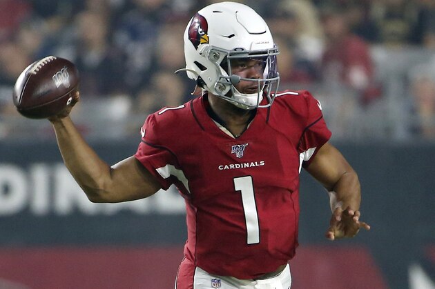 GLENDALE, ARIZONA - AUGUST 08: Quarterback Kyler Murray #1 of the Arizona Cardinals throws a pass against the Los Angeles Chargers during the first half of the NFL pre-season game at State Farm Stadium on August 08, 2019 in Glendale, Arizona. (Photo by Ralph Freso/Getty Images)