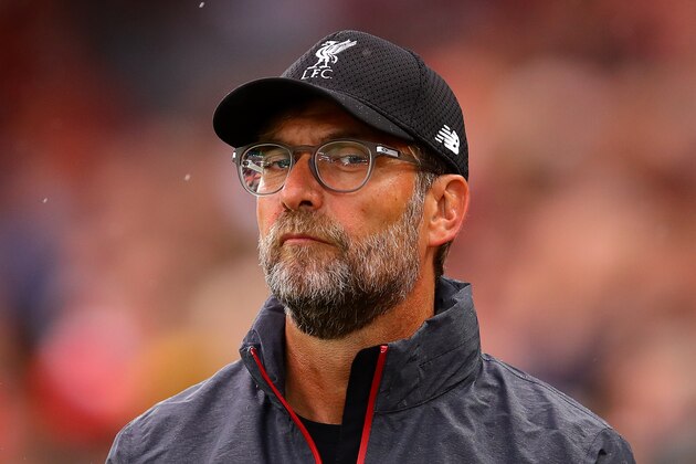 LIVERPOOL, ENGLAND - AUGUST 09: Liverpool manager Jurgen Klopp looks on during the Premier League match between Liverpool FC and Norwich City at Anfield on August 09, 2019 in Liverpool, United Kingdom. (Photo by Chris Brunskill/Fantasista/Getty Images)