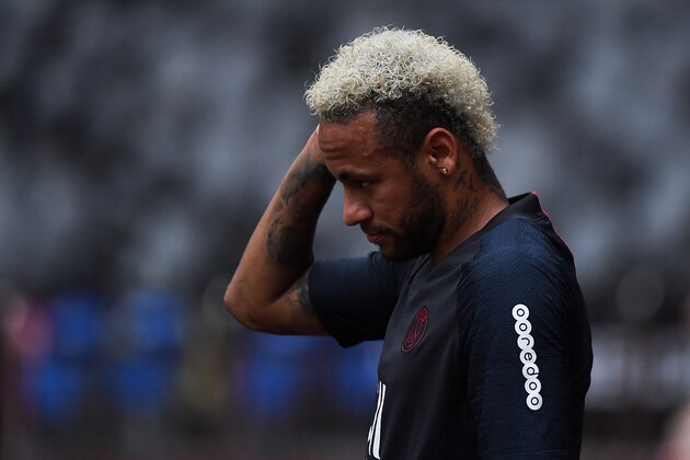 SHENZHEN, CHINA - AUGUST 02:  Neymar Jr of Paris Saint-Germain looks on during a training session ahead of the French Trophy of Champions football match between Rennes and Paris Saint-Germain at Shenzhen Universiadg Sports Center stadium on August 2, 2019 in Shenzhen, China.  (Photo by Zhe Ji/Getty Images)