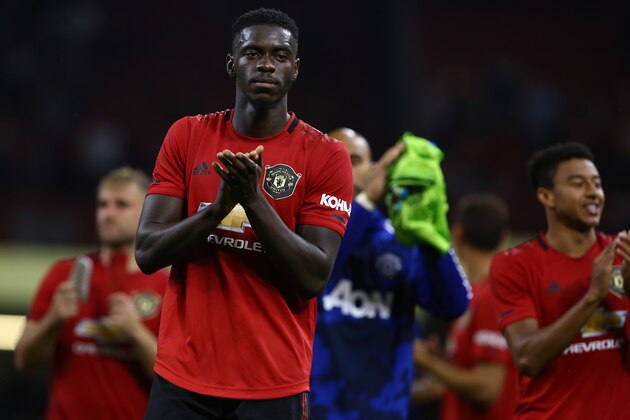 Manchester United's defender Axel Tuanzebe celebrates victory during the 2019 International Champions Cup football match between Manchester United and A C Milan at the Principality Stadium, Cardiff on August 3, 2019. - Manchester United beat A C Milan 5-4 on penalties, (Photo by GEOFF CADDICK / AFP)        (Photo credit should read GEOFF CADDICK/AFP/Getty Images)