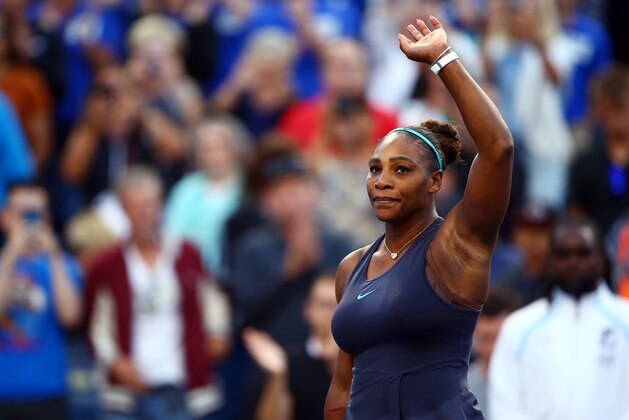 TORONTO, ON - AUGUST 10:  Serena Williams of the United States waves to the crowd after defeating Marie Bouzkova of Czech Republic following a semifinal match on Day 8 of the Rogers Cup at Aviva Centre on August 10, 2019 in Toronto, Canada.  (Photo by Vaughn Ridley/Getty Images)