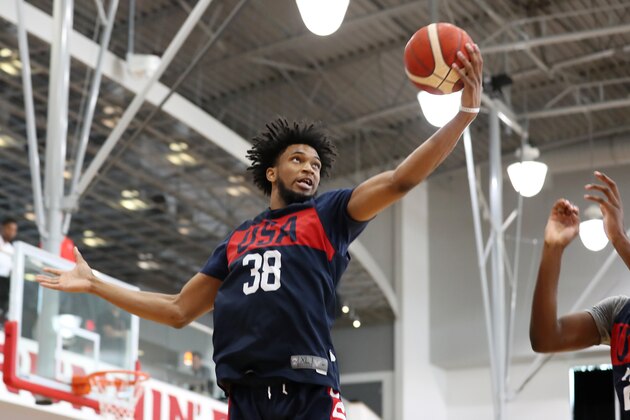 LAS VEGAS, NV - AUGUST 07: Marvin Bagley III handles the ball  during the 2019 USA Basketball Men's National Team Training Camp at Mendenhall Center on the University of Nevada, Las Vegas campus on August 07, 2019 in Las Vegas Nevada. NOTE TO USER: User expressly acknowledges and agrees that, by downloading and/or using this Photograph, user is consenting to the terms and conditions of the Getty Images License Agreement. Mandatory Copyright Notice: Copyright 2019 NBAE (Nathaniel S. Butler/NBAE via Getty Images)