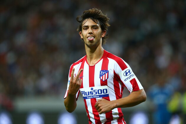 STOCKHOLM, SWEDEN - AUGUST 10:   Joao Felix of Atletico Madrid celebrates scoring a goal to make the score 2-1 during the International Champions Cup match between Atletico Madrid and Juventus on August 10, 2019 in Stockholm, Sweden. (Photo by Charlie Crowhurst/International Champions Cup/Getty Images)