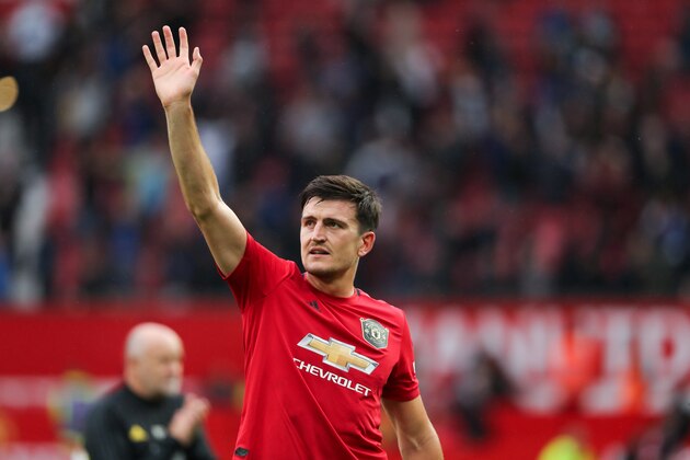 MANCHESTER, ENGLAND - AUGUST 11: Harry Maguire of Manchester United at full time of the Premier League match between Manchester United and Chelsea FC at Old Trafford on August 11, 2019 in Manchester, United Kingdom. (Photo by Matthew Ashton - AMA/Getty Images)