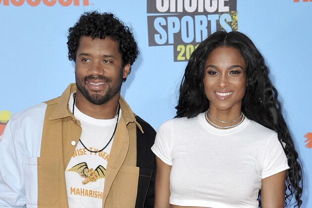 NFL player Russell Wilson, of the Seattle Seahawks, left, and Ciara arrive at the Kids' Choice Sports Awards on Thursday, July 11, 2019, at the Barker Hangar in Santa Monica, Calif. (Photo by Richard Shotwell/Invision/AP)