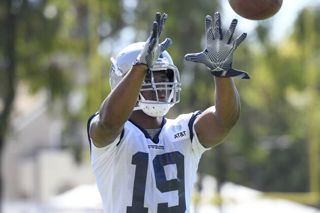 Dallas Cowboys wide receiver Amari Cooper catches from the passing machine at the NFL football team's training camp in Oxnard, Calif., Saturday, July 27, 2019. (AP Photo/Michael Owen Baker) Dallas Cowboys wide receiver Amari Cooper catches from the passing machine at the NFL football team's training camp in Oxnard, Calif., Saturday, July 27, 2019. (AP Photo/Michael Owen Baker)