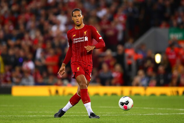 LIVERPOOL, ENGLAND - AUGUST 09: Virgil van Dijk of Liverpool in action during the Premier League match between Liverpool FC and Norwich City at Anfield on August 09, 2019 in Liverpool, United Kingdom. (Photo by Chris Brunskill/Fantasista/Getty Images)