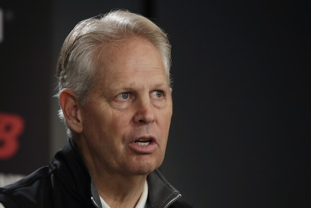 Boston Celtics basketball general manager Danny Ainge speaks during a news conference, Monday, June 24, 2019, in Boston, to introduce the team's 2019 draft players. (AP Photo/Elise Amendola)
