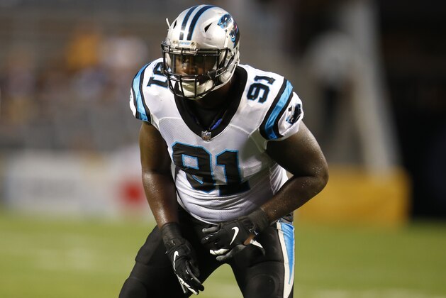 PITTSBURGH, PA - AUGUST 30:  Bryan Cox #91 of the Carolina Panthers in action on August 30, 2018 at Heinz Field in Pittsburgh, Pennsylvania.  (Photo by Justin K. Aller/Getty Images)