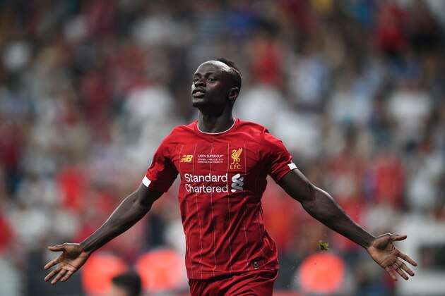 Liverpool's Senegalese striker Sadio Mane celebrates after scoring a goal during the UEFA Super Cup 2019 football match between FC Liverpool and FC Chelsea at Besiktas Park Stadium in Istanbul on August 14, 2019. (Photo by Bulent Kilic / AFP)        (Photo credit should read BULENT KILIC/AFP/Getty Images)