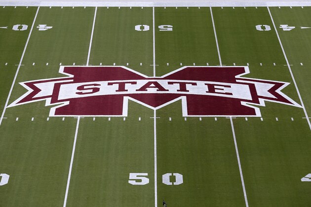 STARKVILLE, MS - SEPTEMBER 29: The Mississippi State Bulldogs logo is seen before a game against the Florida Gators at Davis Wade Stadium on September 29, 2018 in Starkville, Mississippi.  (Photo by Jonathan Bachman/Getty Images)