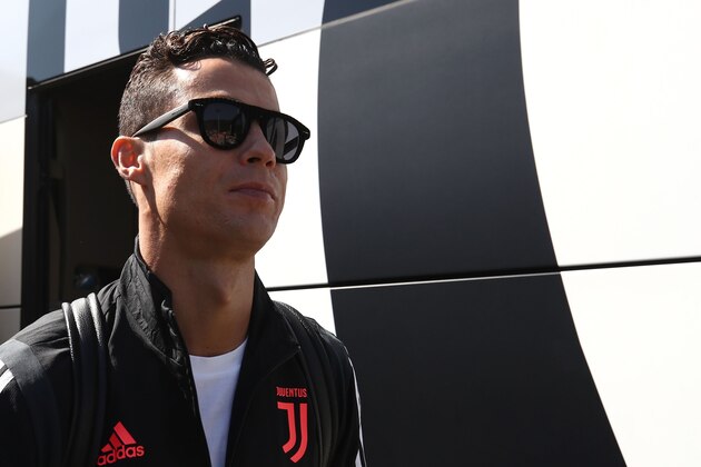 Juventus' Portuguese forward Cristiano Ronaldo arrives for the friendly football match between Juventus A and Juventus B in Villar Perosa, on August 14, 2019. (Photo by Isabella BONOTTO / AFP)        (Photo credit should read ISABELLA BONOTTO/AFP/Getty Images)