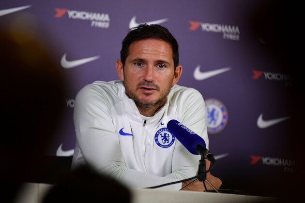 Chelsea's English manager Frank Lampard gives a press conference at Chelsea's Cobham Training Centre in Stoke DAbernon, south of London, on August 16, 2019 on the eve of their English Premier League football match against Leicester City. (Photo by Daniel LEAL-OLIVAS / AFP)        (Photo credit should read DANIEL LEAL-OLIVAS/AFP/Getty Images)