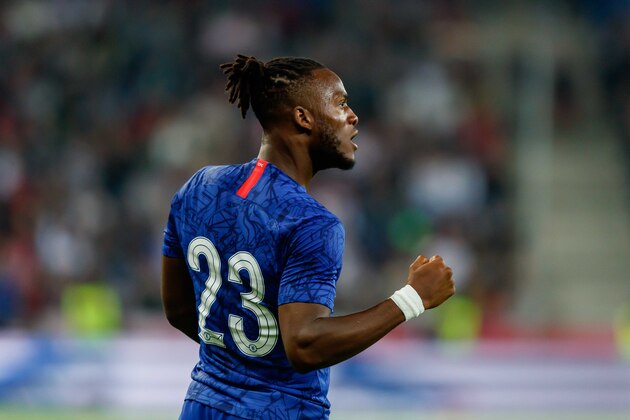 SALZBURG, AUSTRIA - JULY 31: Michy Batshuayi of FC Chelsea celebrates after scoring his team's fifth goal during the pre-season friendly match between RB Salzburg and FC Chelsea at Red Bull Arena on July 31, 2019 in Salzburg, Austria. (Photo by TF-Images/Getty Images)