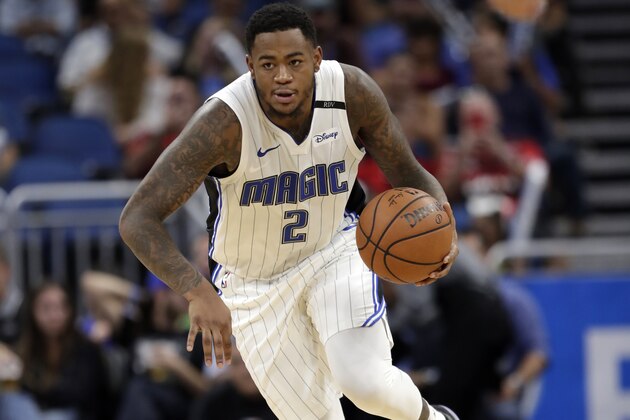Orlando Magic's Jarell Martin (2) moves the ball against Brazil Flamengo during the second half of an NBA exhibition basketball game, Friday, Oct. 5, 2018, in Orlando, Fla. (AP Photo/John Raoux)
