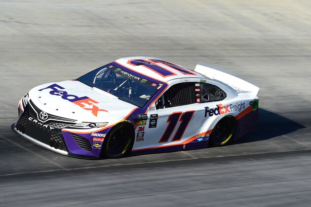 BRISTOL, TENNESSEE - AUGUST 16: Denny Hamlin, driver of the #11 FedEx Freight Toyota, qualifies for the Monster Energy NASCAR Cup Series Bass Pro Shops NRA Night Race at Bristol Motor Speedway on August 16, 2019 in Bristol, Tennessee. (Photo by Jared C. Tilton/Getty Images)