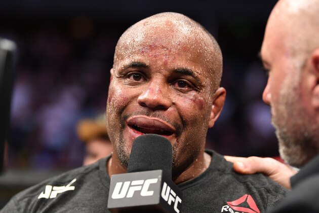 ANAHEIM, CALIFORNIA - AUGUST 17: Daniel Cormier is interviewed after his TKO loss to Stipe Miocic in their heavyweight championship bout during the UFC 241 event at the Honda Center on August 17, 2019 in Anaheim, California. (Photo by Josh Hedges/Zuffa LLC/Zuffa LLC via Getty Images) ANAHEIM, CALIFORNIA - AUGUST 17: Daniel Cormier is interviewed after his TKO loss to Stipe Miocic in their heavyweight championship bout during the UFC 241 event at the Honda Center on August 17, 2019 in Anaheim, California. (Photo by Josh Hedges/Zuffa LLC/Zuffa LLC via Getty Images)