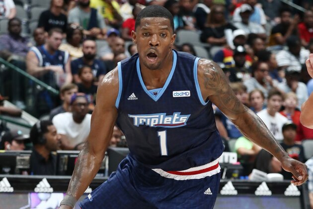 DALLAS, TEXAS - AUGUST 17: Joe Johnson #1 of the Triplets dribbles against the Ghost Ballers during week nine of the BIG3 three on three basketball league at American Airlines Center on August 17, 2019 in Dallas, Texas. (Photo by Ronald Martinez/BIG3 via Getty Images)