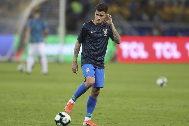Brazil's Philippe Coutinho warms up prior to a Copa America semifinal soccer match against Argentina at the Mineirao stadium in Belo Horizonte, Brazil, Tuesday, July 2, 2019. (AP Photo/Ricardo Mazalan)