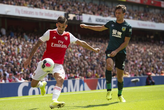 LONDON, ENGLAND - AUGUST 17:  Dani Ceballos of Arsenal and Jack Cork of Burnley during of the Premier League match between Arsenal FC and Burnley FC at Emirates Stadium on August 17, 2019 in London, United Kingdom. (Photo by Visionhaus)