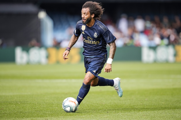 PONTEVEDRA, SPAIN - AUGUST 17: Marcelo of Real Madrid during the La Liga Santander  match between Celta de Vigo v Real Madrid at the Estadio de Balaidos on August 17, 2019 in Pontevedra Spain (Photo by David S. Bustamante/Soccrates/Getty Images)