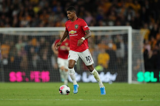 WOLVERHAMPTON, ENGLAND - AUGUST 19: Marcus Rashford of Manchester United during the Premier League match between Wolverhampton Wanderers and Manchester United at Molineux on August 19, 2019 in Wolverhampton, United Kingdom. (Photo by Matthew Ashton - AMA/Getty Images)