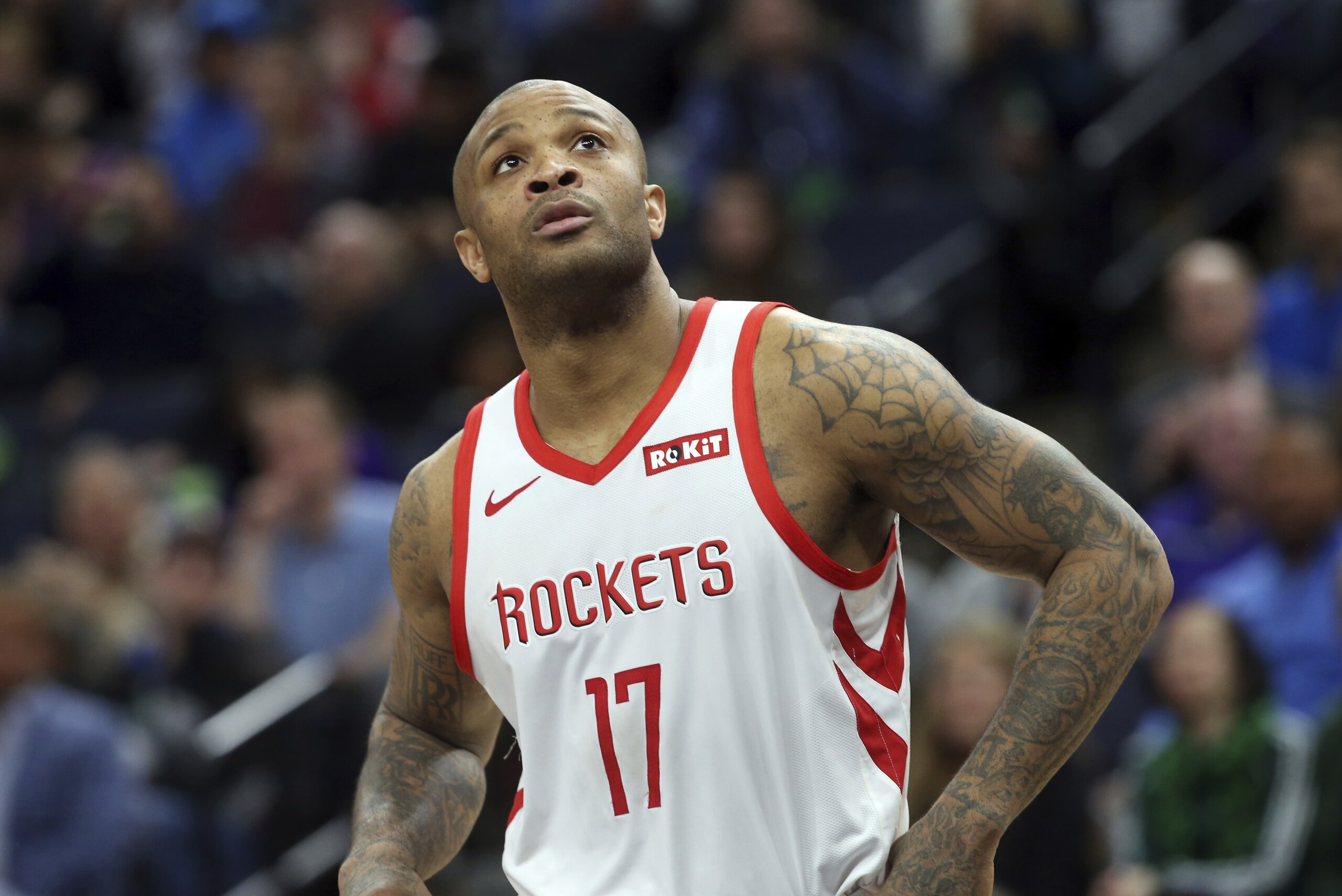 Houston Rockets' PJ Tucker plays against the Minnesota Timberwolves in an NBA basketball game Wednesday, Feb. 13, 2019, in Minneapolis. (AP Photo/Jim Mone) Houston Rockets' PJ Tucker plays against the Minnesota Timberwolves in an NBA basketball game Wednesday, Feb. 13, 2019, in Minneapolis. (AP Photo/Jim Mone)
