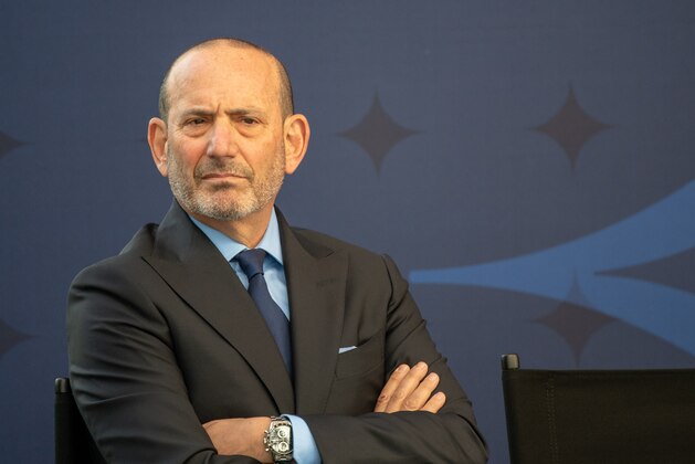 CARSON, CA - MARCH 2:  Don Garber of MLS during the unveiling of the statue of former Los Angeles Galaxy player David Beckham in Legends Plaza at the Dignity Health Sports Park on March 2, 2019 in Carson, California.  (Photo by Shaun Clark/Getty Images)