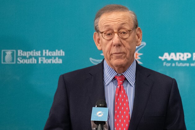DAVIE, FL - FEBRUARY 04: Stephen Ross Chairman & Owner of the Miami Dolphins addresses the media as he announces Brian Flores as their new Head Coach at Baptist Health Training Facility at Nova Southern University on February 4, 2019 in Davie, Florida. (Photo by Mark Brown/Getty Images)