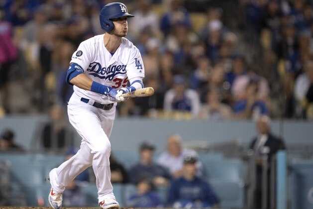 Los Angeles Dodgers' Cody Bellinger in a baseball game against the Chicago Cubs in Los Angeles, Friday, June 14, 2019. (AP Photo/Kyusung Gong)