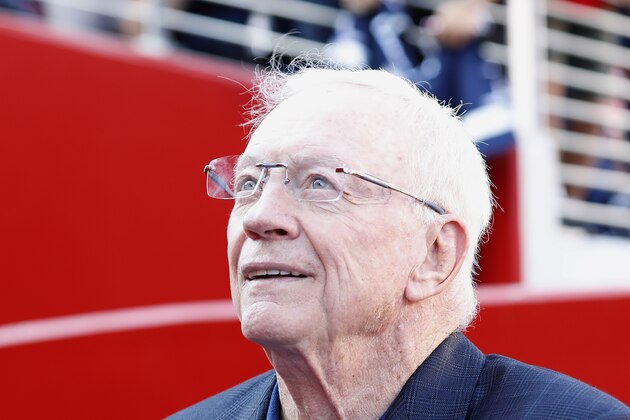 Dallas Cowboys owner Jerry Jones talks with fans before an NFL preseason football game between the San Francisco 49ers and the Cowboys in Santa Clara, Calif., Saturday, Aug. 10, 2019. (AP Photo/Josie Lepe)