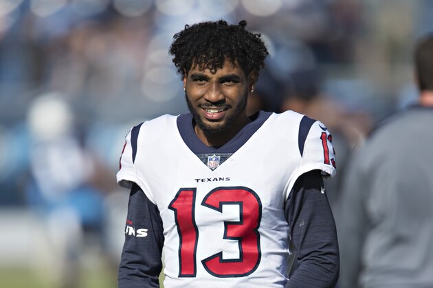 NASHVILLE, TN - DECEMBER 3:  Braxton Miller #13 of the Houston Texans warming up before a game against the Tennessee Titans at Nissan Stadium on December 3, 2017 in Nashville, Tennessee.  The Titans defeated the Texans 23-14.  (Photo by Wesley Hitt/Getty Images)
