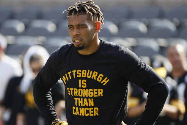 Pittsburgh Steelers cornerback Joe Haden (23) warms up before an NFL football game against the Atlanta Falcons, Sunday, Oct. 7, 2018, in Pittsburgh. (AP Photo/Gene J. Puskar)