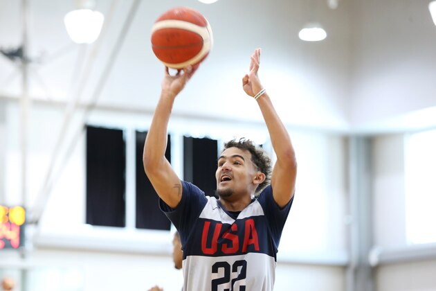 LAS VEGAS, NV - AUGUST 06: Trae Young shoots the ball during the 2019 USA Basketball Men's National Team Training Camp at Mendenhall Center on the University of Nevada, Las Vegas campus on August 05, 2019 in Las Vegas Nevada. NOTE TO USER: User expressly acknowledges and agrees that, by downloading and/or using this Photograph, user is consenting to the terms and conditions of the Getty Images License Agreement. Mandatory Copyright Notice: Copyright 2019 NBAE (Nathaniel S. Butler/NBAE via Getty Images)