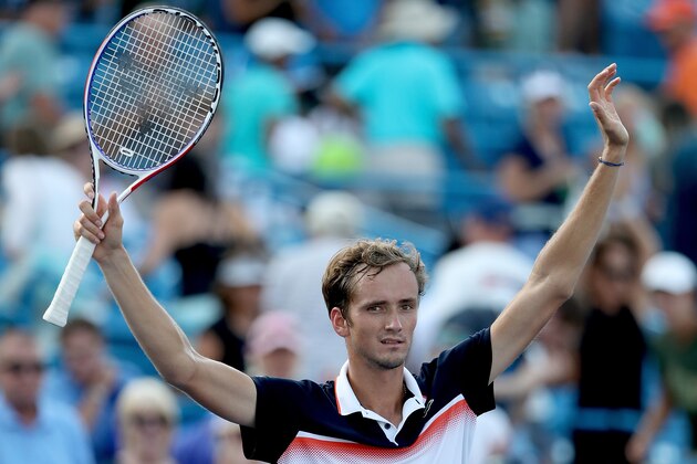 MASON, OHIO - AUGUST 18:  Daniil Medvedev of Russia celebrates his win against David Goffin of Belgium during the men's final of the Western & Southern Open at Lindner Family Tennis Center on August 18, 2019 in Mason, Ohio. (Photo by Matthew Stockman/Getty Images)
