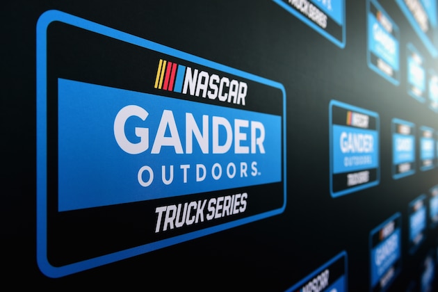 LONG POND, PA - JULY 29:  A detailed view of the NASCAR Gander Outdoors Truck Series logo as it was announced that Gander Outdoors will sponsor the series in 2019 prior to the Monster Energy NASCAR Cup Series Gander Outdoors 400 at Pocono Raceway on July 29, 2018 in Long Pond, Pennsylvania.  (Photo by Jared C. Tilton/Getty Images)