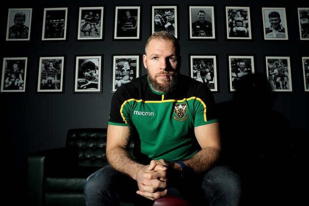 NORTHAMPTON, ENGLAND - MAY 07:  James Haskell, of Northampton Saints and England, poses after announcing his retirement from rugby at a press conference held at Franklin's Gardens on May 07, 2019 in Northampton, England. (Photo by David Rogers/Getty Images)