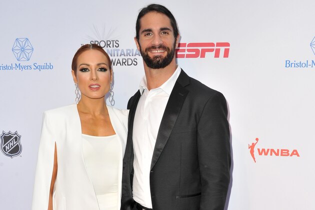 LOS ANGELES, CALIFORNIA - JULY 09: Becky Lynch and Seth Rollins attend the 5th annual Sports Humanitarian Awards presented by ESPN at The Novo Theater at L.A. Live on July 09, 2019 in Los Angeles, California. (Photo by Allen Berezovsky/Getty Images)